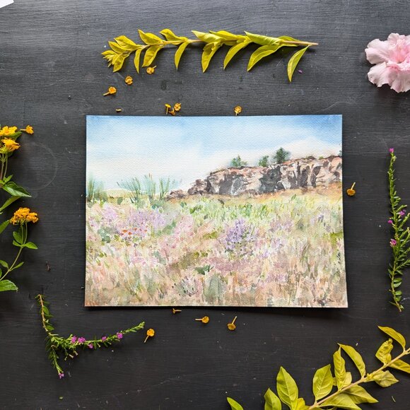 Spring in the Scablands: 9"x12" Original Watercolor Landscape Painting - Picture 7 of 7